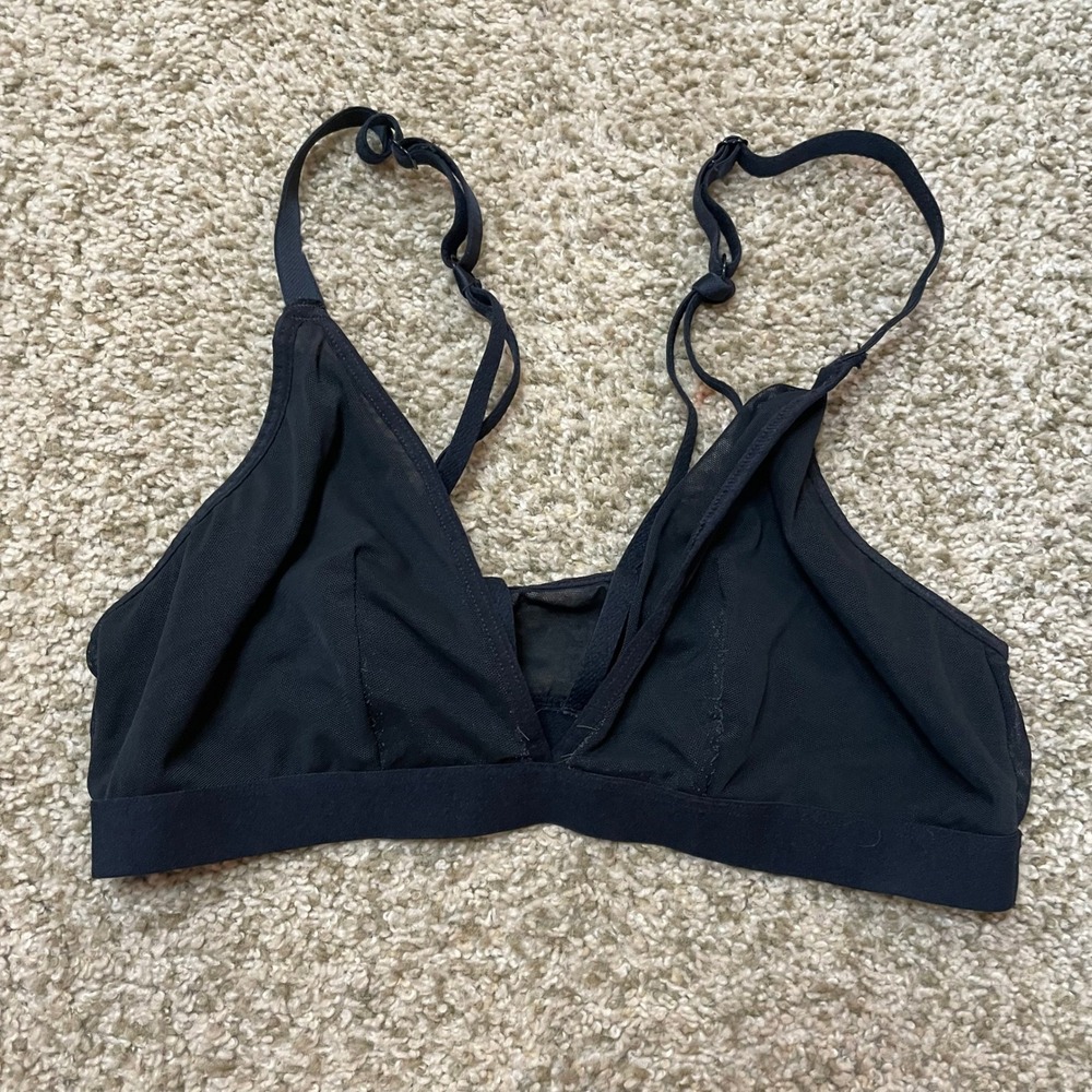 Auden Black Sheer Mesh Bralette Adjustable Straps Triangle Bra Medium